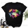 T-shirt pour femmes T-shirt pour femmes décontractées OICK SEXY SEXY TEES NOIRS SEMUNE LIP Été Femme Couchée courte Tops Lips Aquare