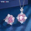 Sets Luxury 10*12MM Pink Quartz High Carbon Diamond Pendant Necklace Rings for Women Wedding Bands Party Fine Jewelry Set Accessories