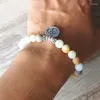 Charm Armbänder Matte Amazonit Stein Strang Armband Yoga Chakra Mala OHM Lotus Frauen Männer Perlen Handgemachten Schmuck