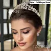 Display Tazirn Kleine bloemen bruiloft Bride Crowns Cubic Zirconia Tiaras Handmade CZ Bridal Hoofdress Prom Verjaardagsfeestje Haaraccessoires