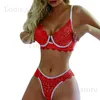 Bras Sets Fashion WomenS Red Strap Attractive Set Women Sexy Lace Wireless Bowknot Bra Thong Lingerie Underwear Pajamas Set Exotic Sets T240221