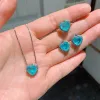 Imposta la nuova tendenza vintage a forma di cuore tormalina paraiba con pietre preziose anello/orecchini/collana set di gioielli regalo romantico per le donne all'ingrosso