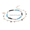 Bangle 4 stks/set Boheems Blauw Wit Handgemaakte Mtilayer Wax Touw Geweven Armband voor Vrouwen Vierkante Kralen Persoonlijkheid Drop Levering Jewe Dhmbu