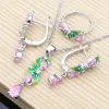 Sets Luxury Silver 925 Jewelry Sets Pink Topaz Earrings for Women Shiny Green Enamel Necklace Sets Jewellry Dropshipping