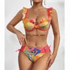 Women's Swimwear 2024 New 2-Piece Bikini Set Swimsuit Skirt Ruffle Print Brazilian Push Up Women Slimming Bathing Suit Beach WearH24221