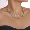 Bijoux multicouches transfrontaliers pour mariage, collier ras du cou en strass et chaîne en diamant