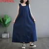 Casual Dresses Women Solid ärmlös Pullover V-Neck Denim Tank Top Loose Overized Spaghetti Rem Ankel-längd Streetwear A-Line Dress