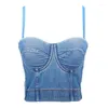 Kvinnors tankar denim Bustier Crop Top Jean Corset BH med löstagbara remmar Camisole Tank Vest Non-Slip Steel Ring Tops