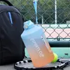 Waterflessen 1.5L/2.3L Grote Capaciteit Fles Stro Cup Gradiëntkleur Plastic Bekers Met Tijd Marker Outdoor Fitness Sport