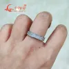 Ringar 1.5*3mm Baguette White Moissanite Band Ring 925 Sterling Silver Rings smycken Ringar Engagement Ladies Men