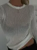 Женская футболка Fantoye Сексуальные вязаные белые прозрачные женские топы с круглым вырезом с длинными рукавами, однотонные тонкие повседневные женские топы T240221