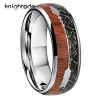 Bands Men's 8mm Koa Wood Black Meteorite Big Arrow volfram Carbide Wedding Band Rings Dome Polished Comfort Fit