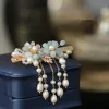 Jewelry FXLRY Original Handmade Natural Freshwater Pearl Tassel Hairpin Aquamarine Hair Accessories