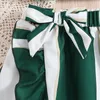 Kleidungssets Mode Sommerkleidung Kleid für Kinder Mädchen 7-12 Jahre 2024 Puff Kurzarm Grün Top Streifen Röcke Zweiteiliges Set höchste Qualität.