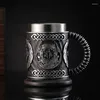Tazas Mitología nórdica Dios de la guerra Odin Taza de cerveza Revestimiento de acero inoxidable Taza de café Té de gran capacidad Pub Bar Regalo de fiesta