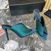 10cm Diamond Mules Beroemde Glijsandalen Designer Slippers Merk Dames Zomer Puntige Peep Toe Slipper Y2K Naaldhak Sexy Bruiloft Schoenen Vol Strass