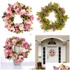 Decorative Flowers Wreaths Decorative Flowers Wreaths Artificial Flower Wreath Peony 16Inch Door Spring Round For The Front Wedding Dhvob