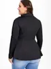 Damenjacken ROSEGAL Plus Size Oberbekleidung Schwarze Jacke Mode gerippte Panel-Reißverschlüsse Umlegekragen Mäntel Herbst Casual Tops