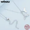 قلادة Wostu 925 Sterling Silver Silver Whale Tail Necklace Blue Ocean Zircon Zircon Stepliable سلسلة قابلة للتعديل للنساء هدية مجوهرات راقية