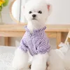 Vêtements de chien Summer Purple Chemises Plaid Fleur Vêtements Mince Deux Pièces Costume Chiens Vêtements Mignon Fille Chiot Teddy Schnauzer Tenues Pour Animaux De Compagnie Gilet