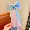 Acessórios de cabelo verão pérola organza grande arco longo clipe de fita para menina crianças bonito kawaii fada princesa hairpin moda