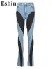 Jeans da donna Eshin Moda Donna Slim Deconstruct Con pannelli Patchwork Vita alta Split Blu Pantaloni lunghi in denim Autunno 2024 TH3141