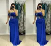 Taglie forti eleganti abiti da sera blu royal lunghi per donne senza spalline in rilievo per perline lunghezza vedi attraverso abiti da festa di compleanno di permetti