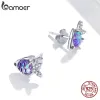 Boucles d'oreilles Bamoer argent poisson boucles d'oreilles 100% 925 argent Sterling heureux Tropical Litte poisson boucle d'oreille pour les femmes bijoux de mode SCE1028