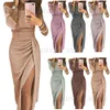 Grundläggande casual klänningar 2021 Ny bandage klänning ärmlös fotledslängd blyerts bodycon lady office office spetsklänningar vestido de renda höstklänning t240221