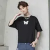 Mäns T-shirts China Chic överdimensionerade Hong Kong Fengri Kort ärm T-shirt Lämplig för par Splash Ink Butterfly Print Half Sleeved T-shirt- J240221
