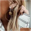 Dangle & Chandelier 3Pcs/Set Shell Starfish Dangle Earring For Women Europe America Exaggerated Gold Plating Alloy Big Hoop Dhgarden Dhqn8