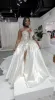 One Shoulder Long Sleeve Dresses With Detachable Train Sparkly Lace Beaded Arabic Aso Ebi High Slit Garden Beach Civil Wedding Bridal Gowns