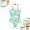 Costume da bagno da donna Costume da bagno stampato da donna Abito vintage imbottito per viaggi Nuoto verde Abbigliamento per consegna a domicilio Abbigliamento da donna Dhwis