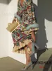 Podstawowe sukienki swobodne Kondala Vintage Flower Print V Szyja luźna długa sukienka Kobiet Rękawki płatkowe mody 2023 sukienka boho eleganckie vestidos t240221