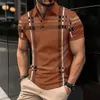 Polo da uomo a righe alla moda serie estiva a maniche corte top business casual abbigliamento bavero con bottoni e cerniera polo da uomo 240221