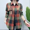Women's Blouses 2024Spring Autumn Shirt Middle-Aged Mother's Outer Suit Classic Plaid Jacket Loose Age-Reducing Coat Ladies Tide Top