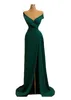 Elegante dunkelgrüne Meerjungfrau-Abschlussballkleider aus schulterfreiem Satin, bodenlang, mit hohem Seitenschlitz, formelle Kleidung, Abendparty-Kleider, Geburtstagswettbewerbe, besondere Anlässe