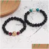 Perlé Nouveau 8mm Noir Mat Pierre Bouddha Vie D'arbre Charme Perles Bracelet Pour Hommes À La Main Élastique Oeil De Tigre Améthyste Bijou Dhgarden Dht6T