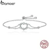 Bangles Bamoer Genuíno 925 Silverling Silver Twisted Double Heart in Heart Chain Bracelets for Women Authentic Silver Jewelry Gift SCB022