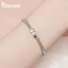 Bangles Bamoer 925 Sterling Silver Classic Square Buckle Bracelet Retro Braided Silver Chain Link for Women Platinum Plated Fine Jewelry