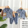 Ensembles de vêtements 0-6 ans garçons automne ensemble pour enfants nouveau denim coloré à la mode à manches longues deux pièces ensemble beaux garçons ensemble pour nourrissons