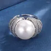 Cluster Ringen Retro Shell Tahiti Parel Bloem Zirkoon Verstelbare Opening Ring Voor Vrouwen Sieraden Bruiloft Charmes Verjaardag Voorstel