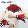 Punk Gothic Gloves Feather Wrist Cuff with Fake Collar Victorian Accessories Rave Party Carnival Stage Show Showgirl Arm Warmer 240219