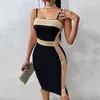 Vest Sexy Midi Dress for Women Bandeau Female Long Beach Dresses Slim Sleeveless Solid Black Summer Fashion Column Dress Sequins