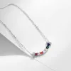 Halsband Modian 925 Sterling Silver Smile Square Rainbow Colorful Zirconia Pendant Necklace Fashion Neck Chain For Women Fine Jewelry