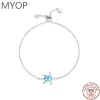 Armreifen MYOP 925 Sterling Silber Sommer Stil Meeresschildkröte Perlen Armbänder Für Frauen Klassische Blaue Opal Freundschaftsarmband Strand Schmuck