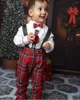 Clothing Sets Baby Boy Set Autumn Winter Red Plaid Rompers Embroidery Vintage For Christmas Eid Causal