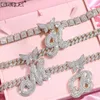Kedjor Hip Hop Women Iced Out Cuban Chain Silver Color Futterfly Letter Pendant Halsband Bling Luxury Miami Link Jewelry