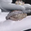 Anéis círculos triplos de ouro/rosa anel de ouro/prata Três cores jóias de luxo 925 Silver Pave Diamond Wedding Rings para mulheres homens