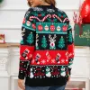 Külot Kadınlar V Boyun Jakard Sökü Noel Kardan Adam Geyik Kış Uzun Kollu Gevşek Tek Kesilmiş Örme Moda Sweatshirt